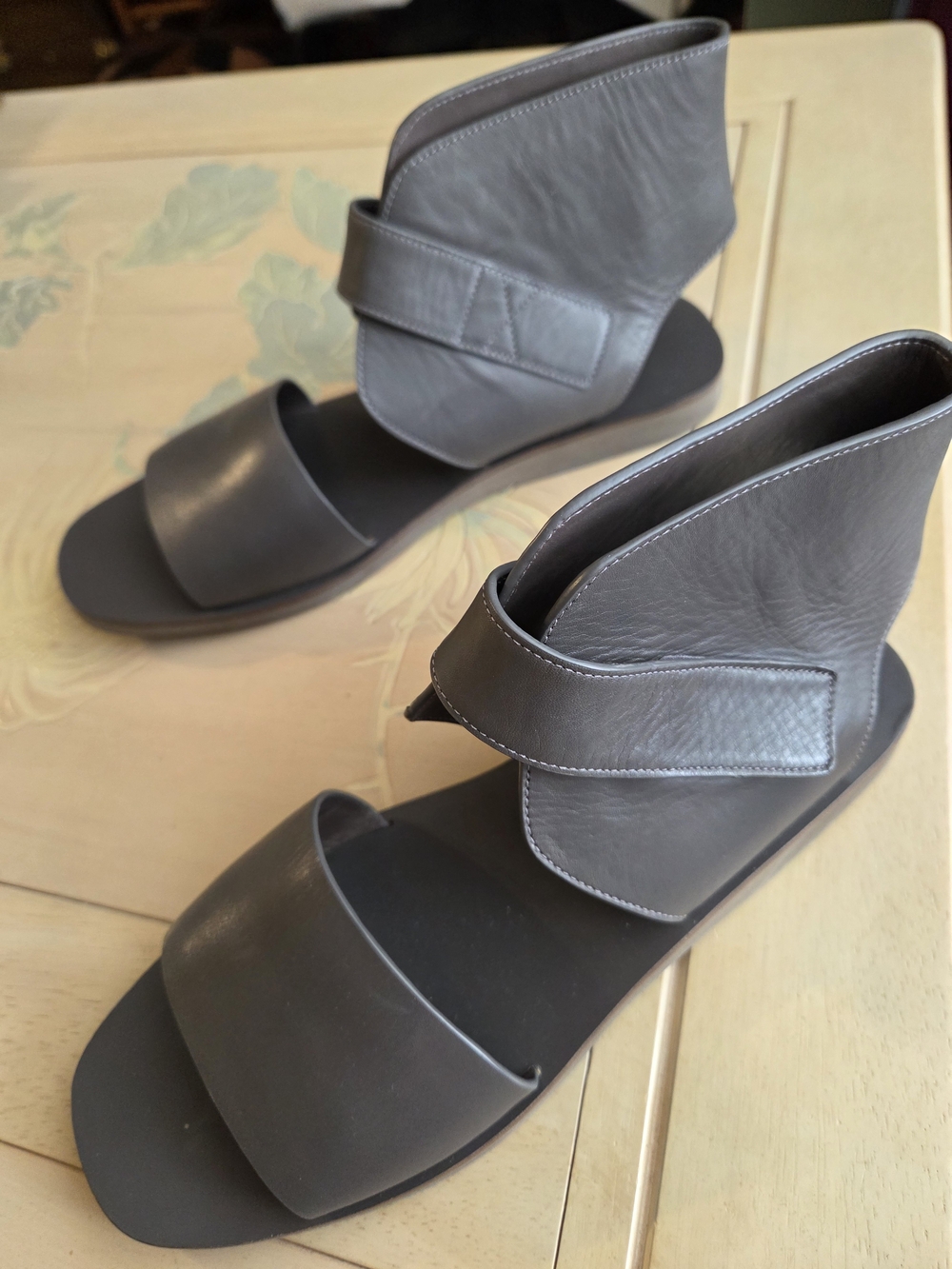 Vince Gray Leather Wrap Ankle Sandals